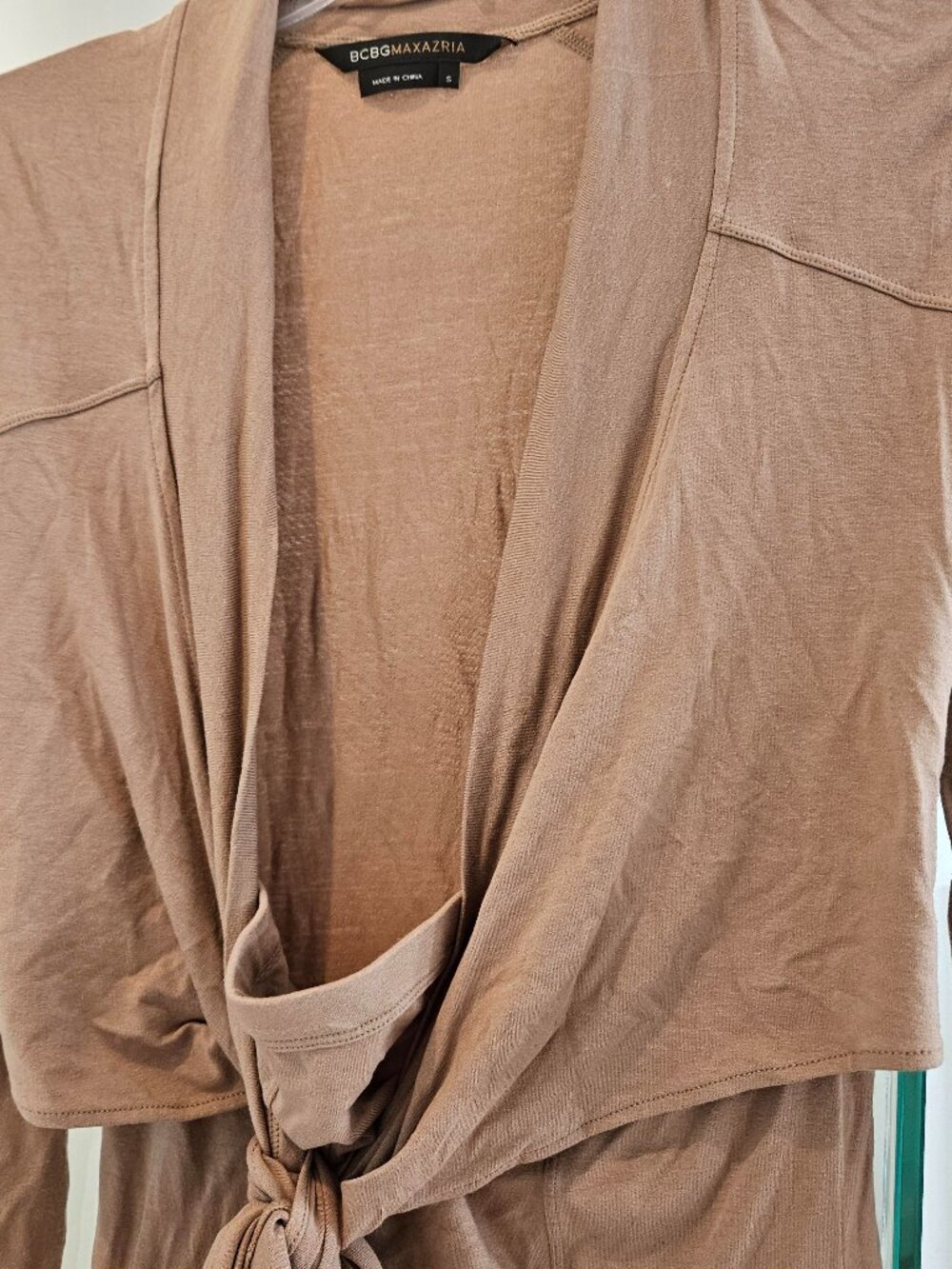 BCBG cute long sleeve top with tube top and overlay tie in front top